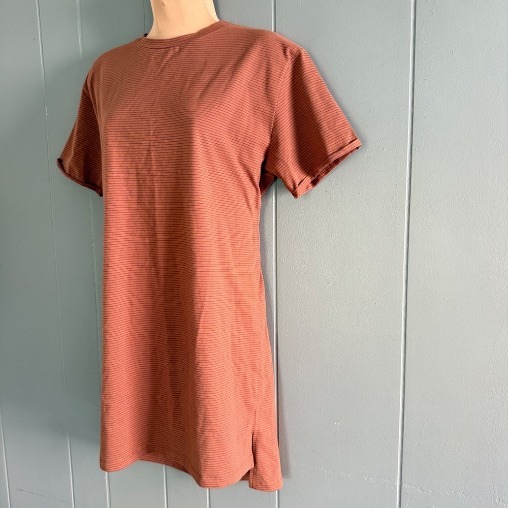 Natural Life Striped T-Shirt Mini Dress Short Sleeve Rust Terracotta Boho XS/S